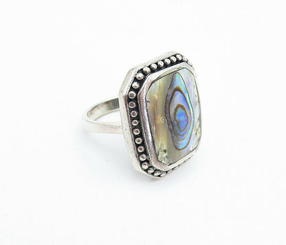 925 Sterling Silver  Vintage Abalone Shell Square Cocktail Ring Sz 6.5  RG4019