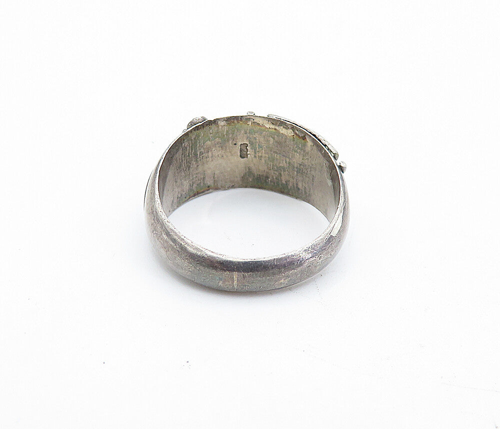 925 Sterling Silver  Vintage Dark Tone Circle Patterned Band Ring Sz 6  RG5138