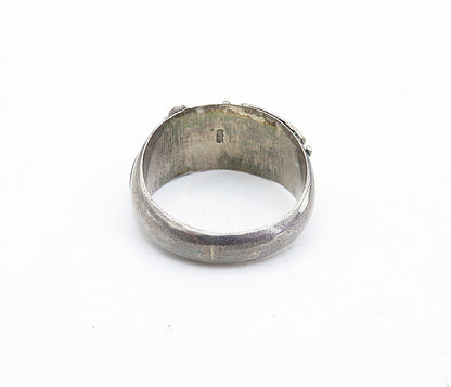 925 Sterling Silver  Vintage Dark Tone Circle Patterned Band Ring Sz 6  RG5138