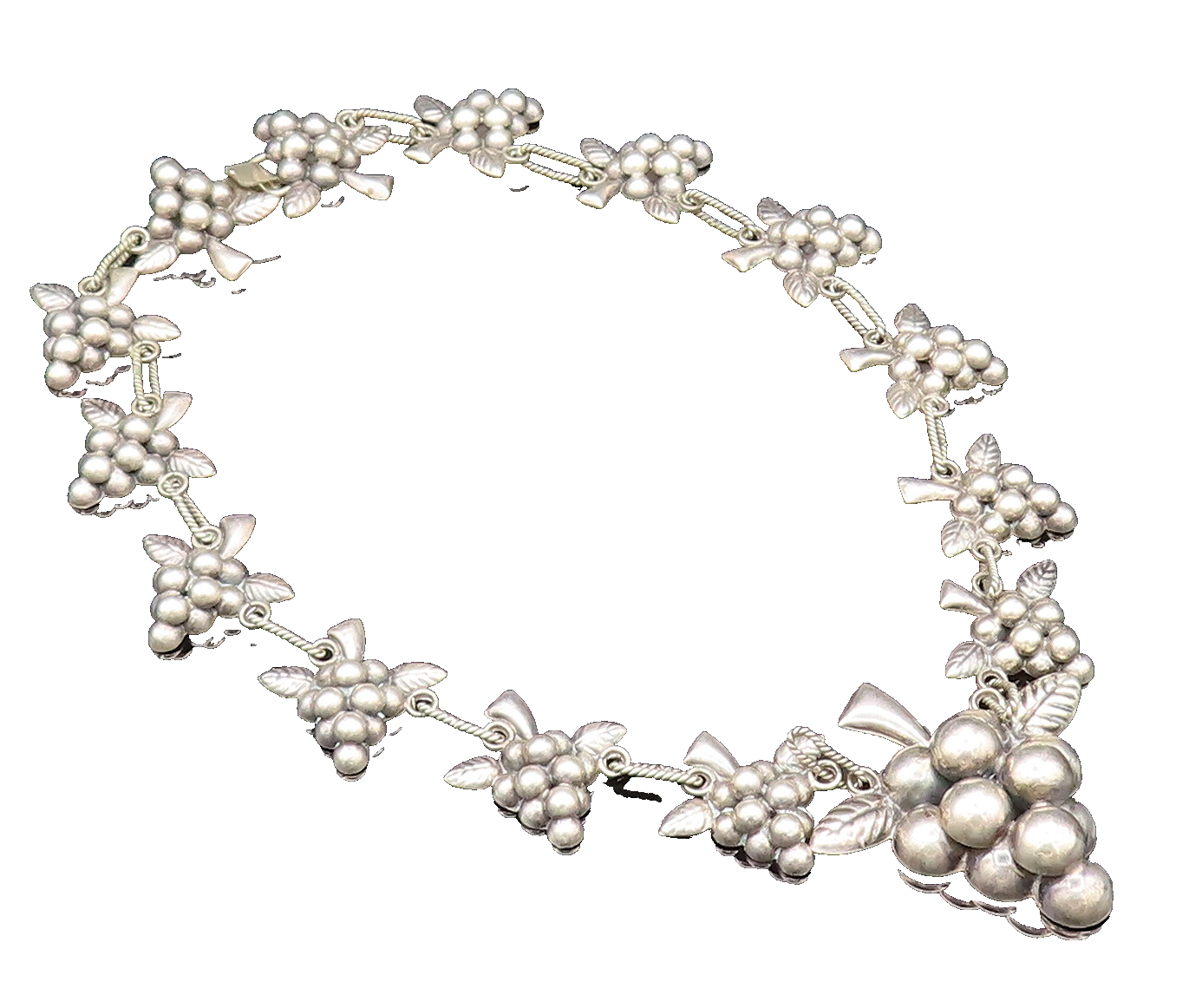 MEXICO 925 Sterling Silver Vintage Hollow Grape Cluster Chain Necklace NE4025