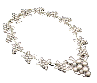 MEXICO 925 Sterling Silver Vintage Hollow Grape Cluster Chain Necklace NE4025