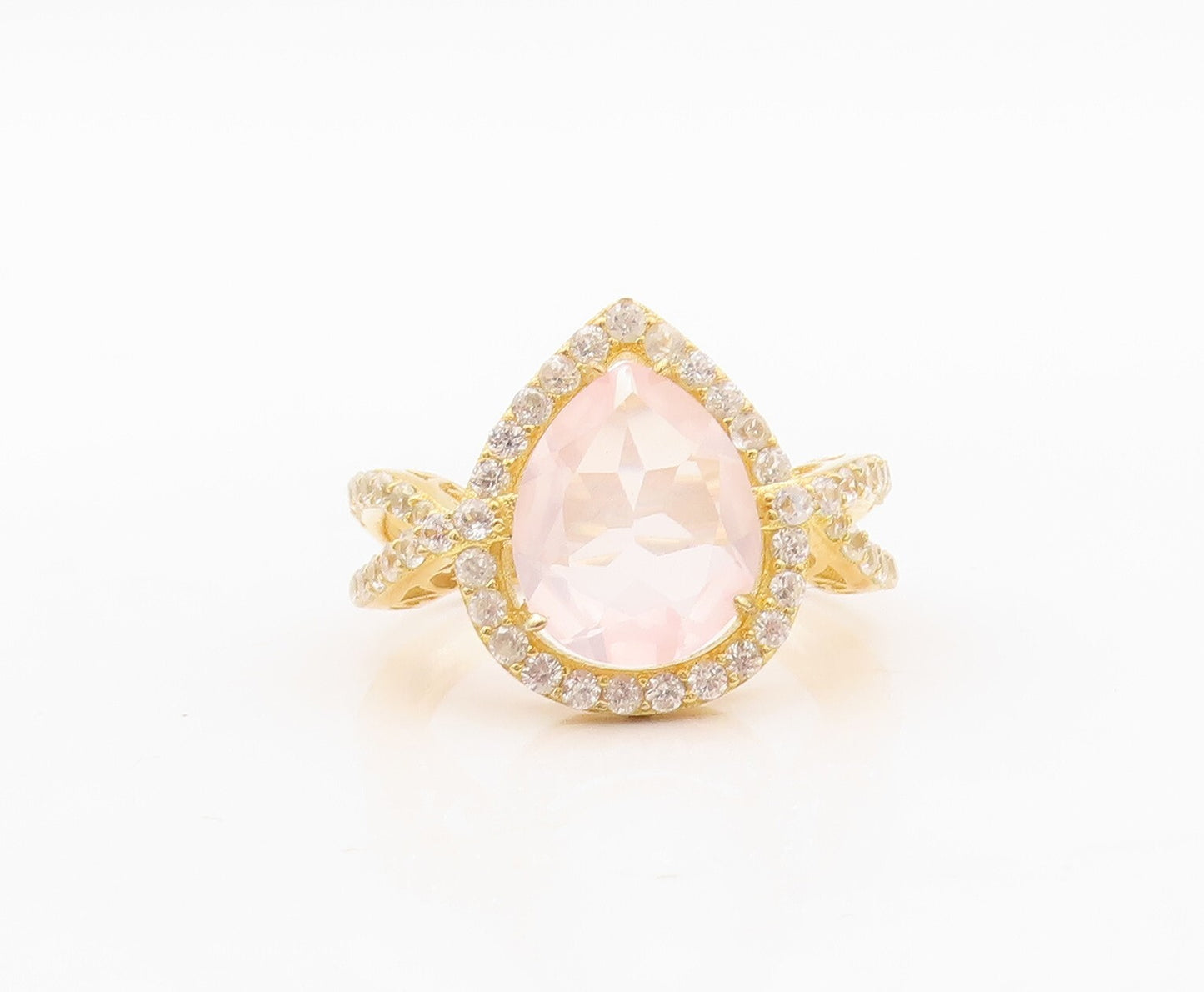 925 Sterling Silver Vintage Ring Gold Plated Drop Gemstone & CZ  Sz 7.5  RG30476