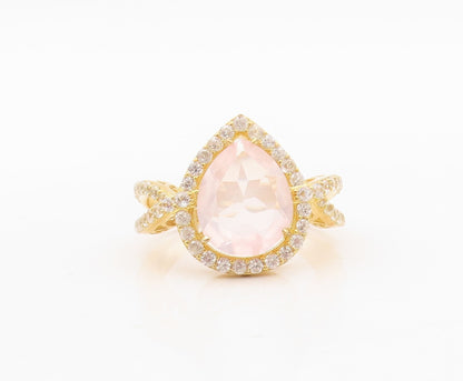 925 Sterling Silver Vintage Ring Gold Plated Drop Gemstone & CZ  Sz 7.5  RG30476