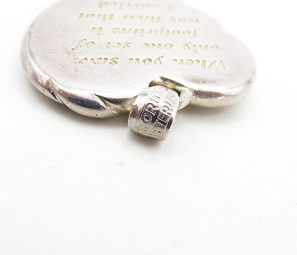 GORHAM 925 Silver  Vintage 2 Tone Love Heart Etched Quote Drop Pendant  PT6363