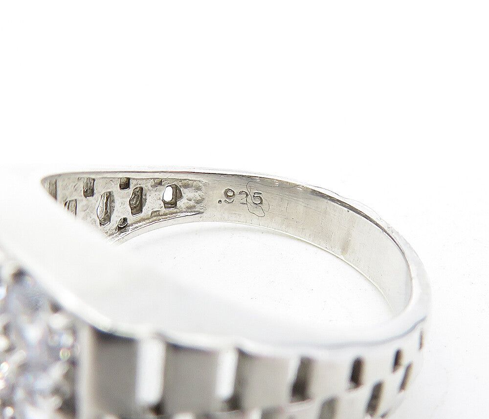 925 Sterling Silver  Cubic Zirconia Square Grid Cocktail Ring Sz 11  RG5664