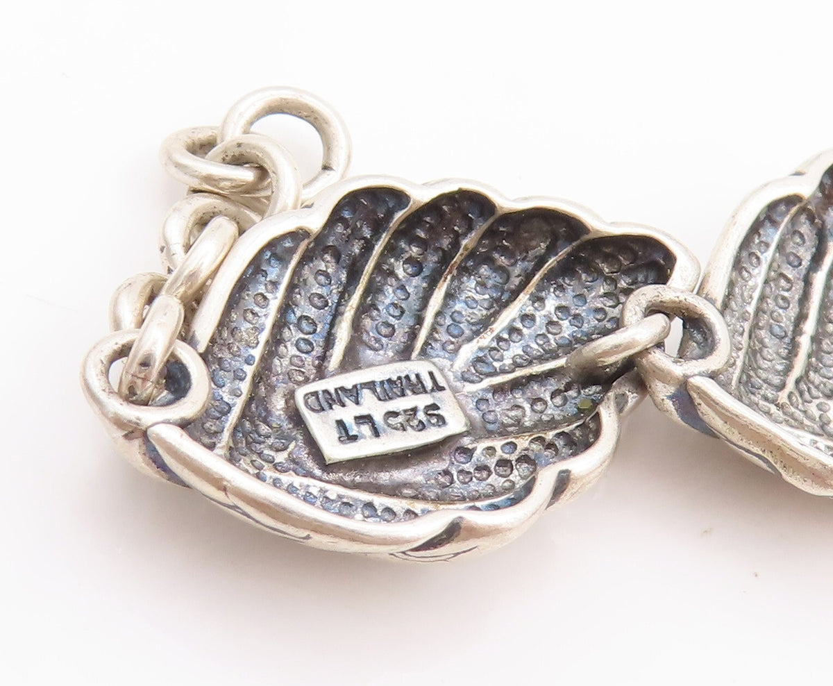 925 Sterling Silver Vintage Bracelet Solid Domed Carved Leaved Linked  BT10681