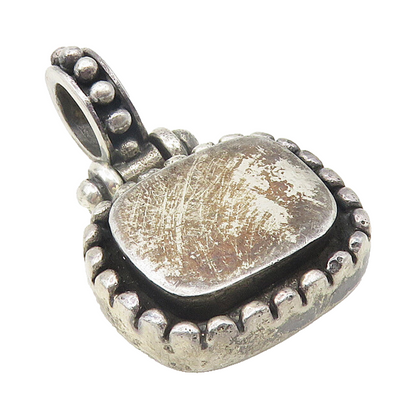925 Sterling Silver  Vintage Oxidized Fluted Border Square Pendant  PT9232