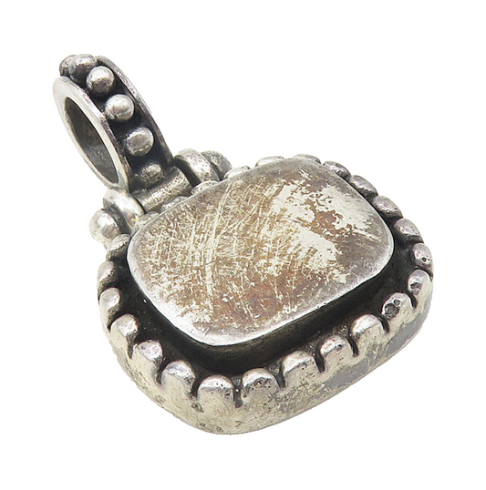 925 Sterling Silver  Vintage Oxidized Fluted Border Square Pendant  PT9232