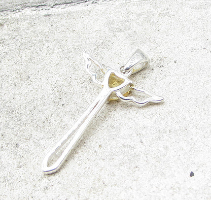 925 Sterling Silver  Faceted Citrine Love Heart Cross Drop Pendant  PT1124