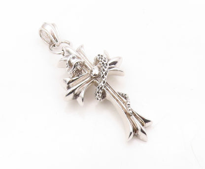 925 Sterling Silver Vintage Pendant Religious Cross With CZ Snake Around PT23612