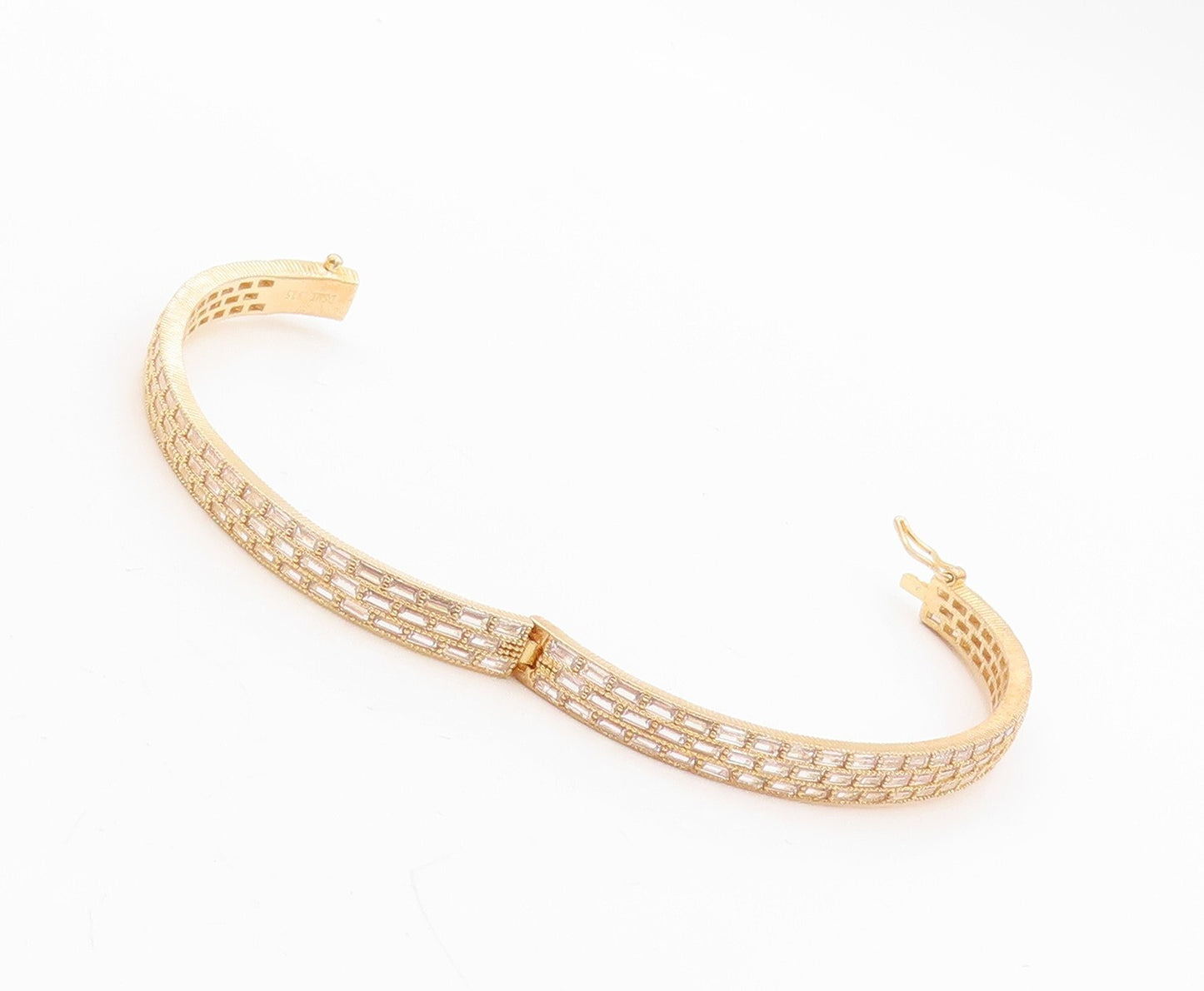 925 Sterling Silver Vintage Bracelet Gold Plated Rectangle CZ Bangle  BT10782