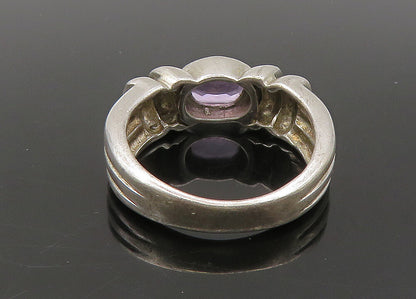 925 Sterling Silver  Vintage Faceted Amethyst Ribbed Band Ring Sz 7  RG21923