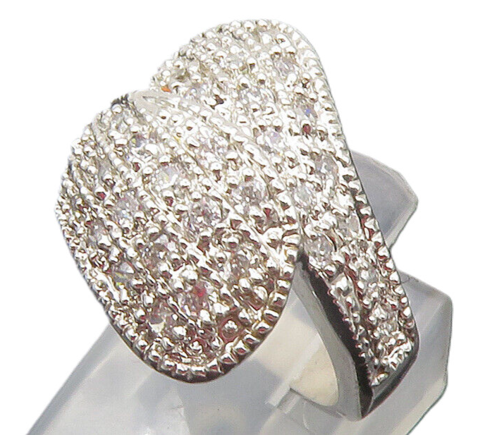 925 Sterling Silver  Shiny Topaz Encrusted Bypass Band Ring Sz 5  RG12107