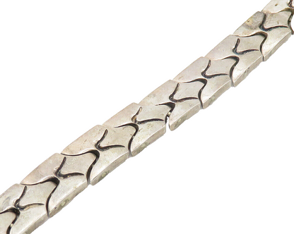 MEXICO 925 Sterling Silver  Vintage Smooth Shiny Hinge Chain Bracelet  BT7733