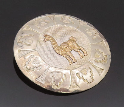 18k Gold 925 Sterling Silver Vintage Brooch Pin Carved Peruvian Llama  BP10685