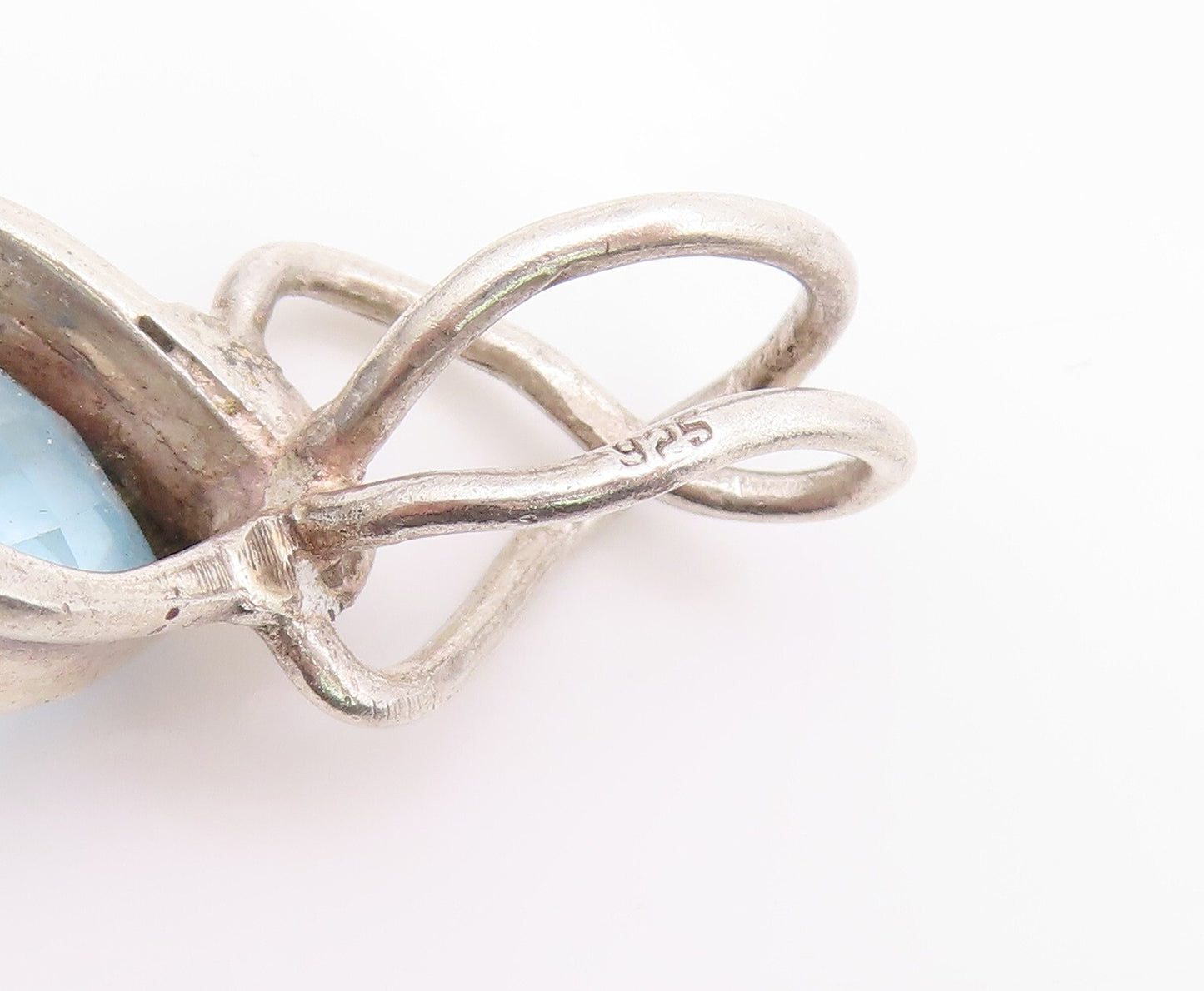 925 Sterling Silver Vintage Pendant Modernist Drop Cut Blue Topaz  PT23959