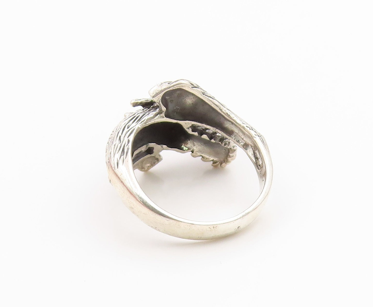 925 Sterling Silver Vintage Ring Chinese Dragon Motif Band  Sz 10.5  RG36223