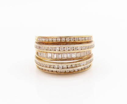 925 Sterling Silver Vintage Ring Gold Plated Multirow CZ Wide Band Sz 7 RG35689