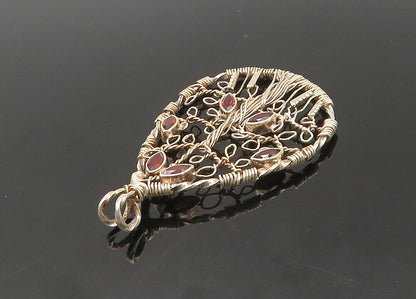925 Sterling Silver  Vintage Garnet Tree Of Life Wire Twist Pendant  PT16607