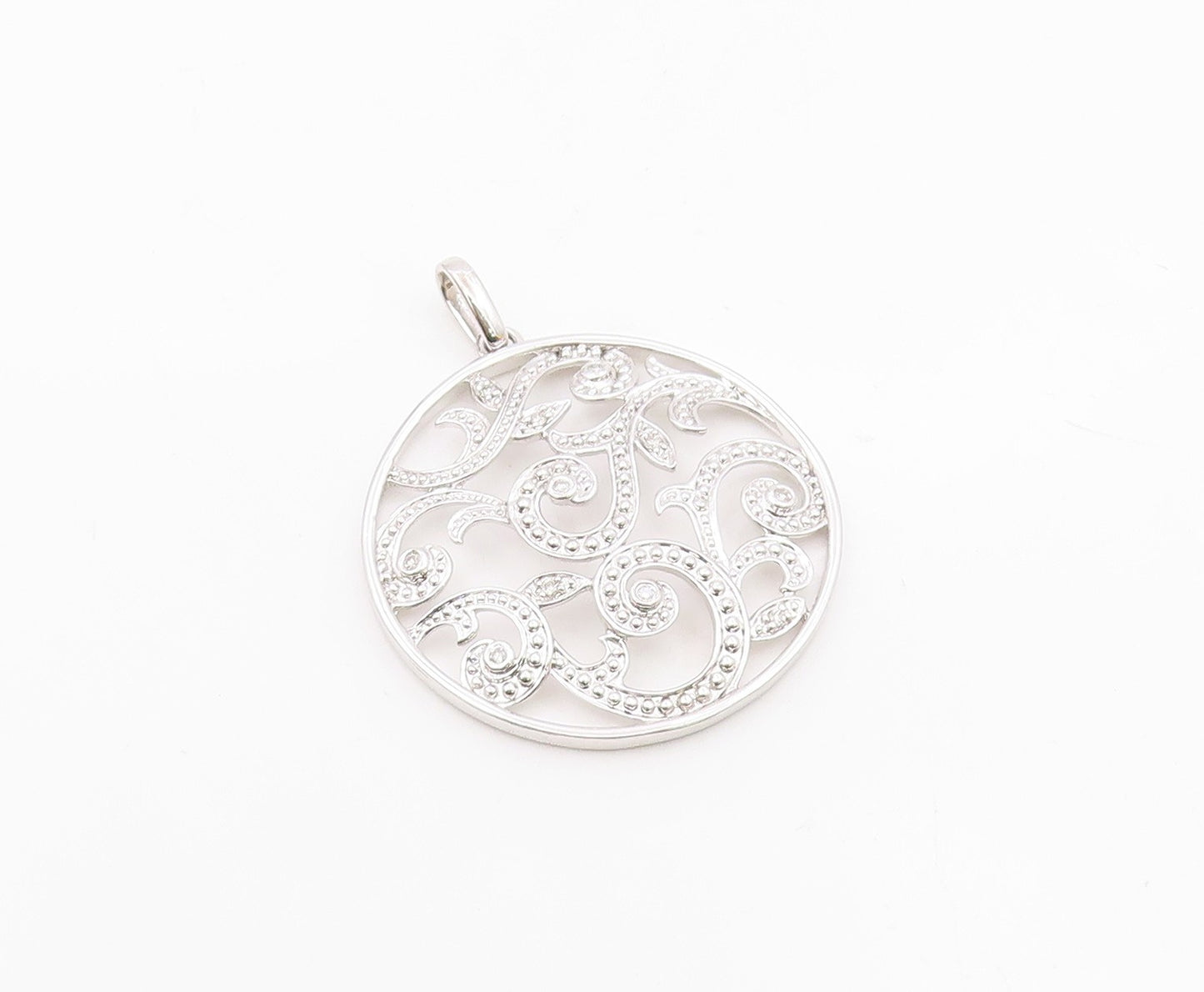 925 Silver  Vintage Openwork Genuine Diamonds Leaf Vine Pendant  PT21563