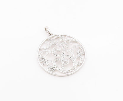 925 Silver  Vintage Openwork Genuine Diamonds Leaf Vine Pendant  PT21563