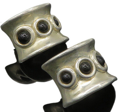 BATAMI ISRAEL 925 Silver  Vintage Black Onyx Non Pierce Earrings  EG10862