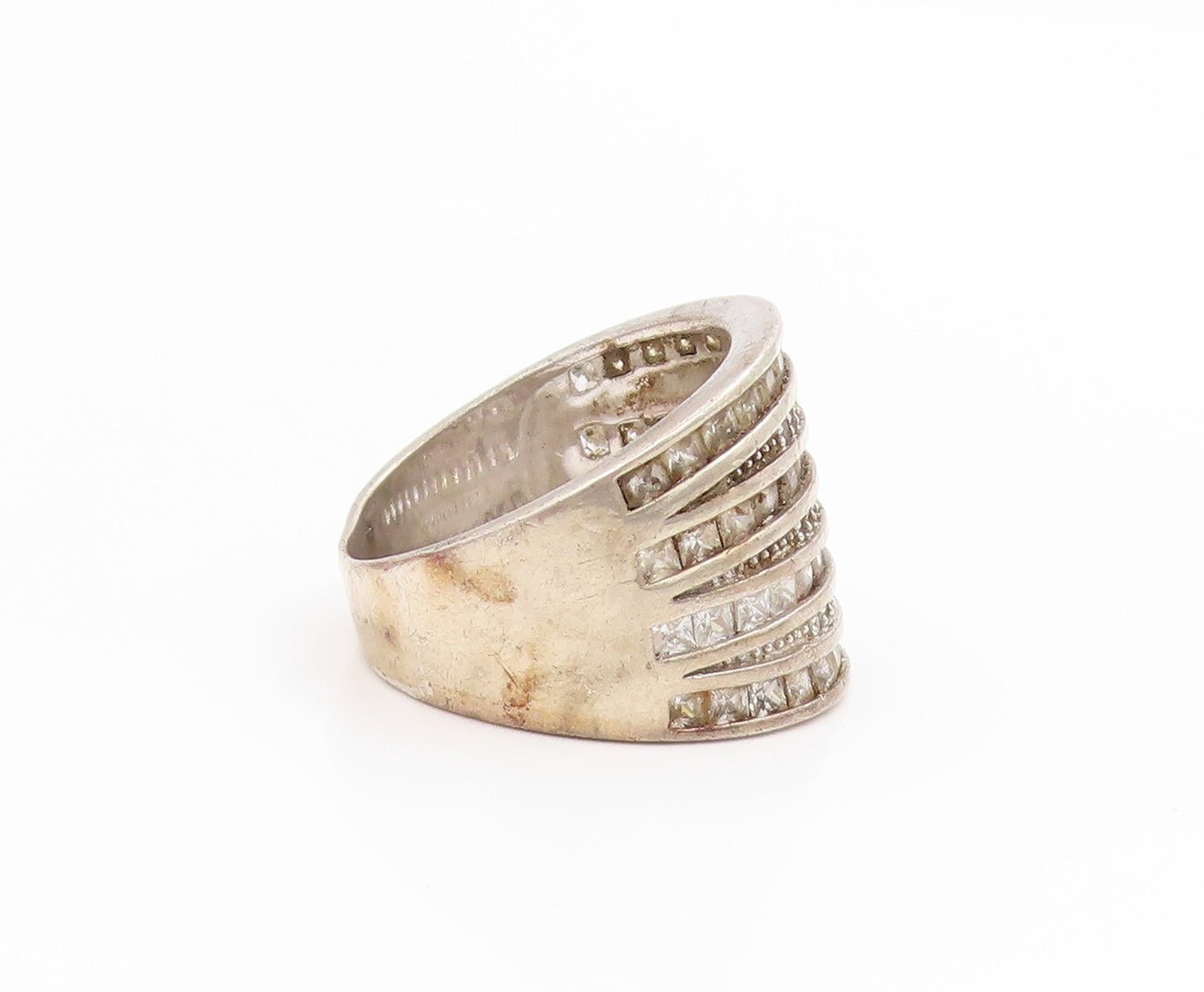 925 Sterling Silver Vintage Ring CZ Multi Row Channel Set Band  Sz 9  RG34440