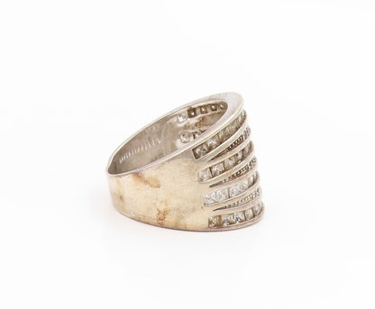 925 Sterling Silver Vintage Ring CZ Multi Row Channel Set Band  Sz 9  RG34440