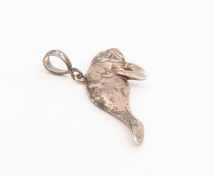 925 Sterling Silver Vintage Pendant Carved Sea Cow Ocean Manatee Charm  PT25887