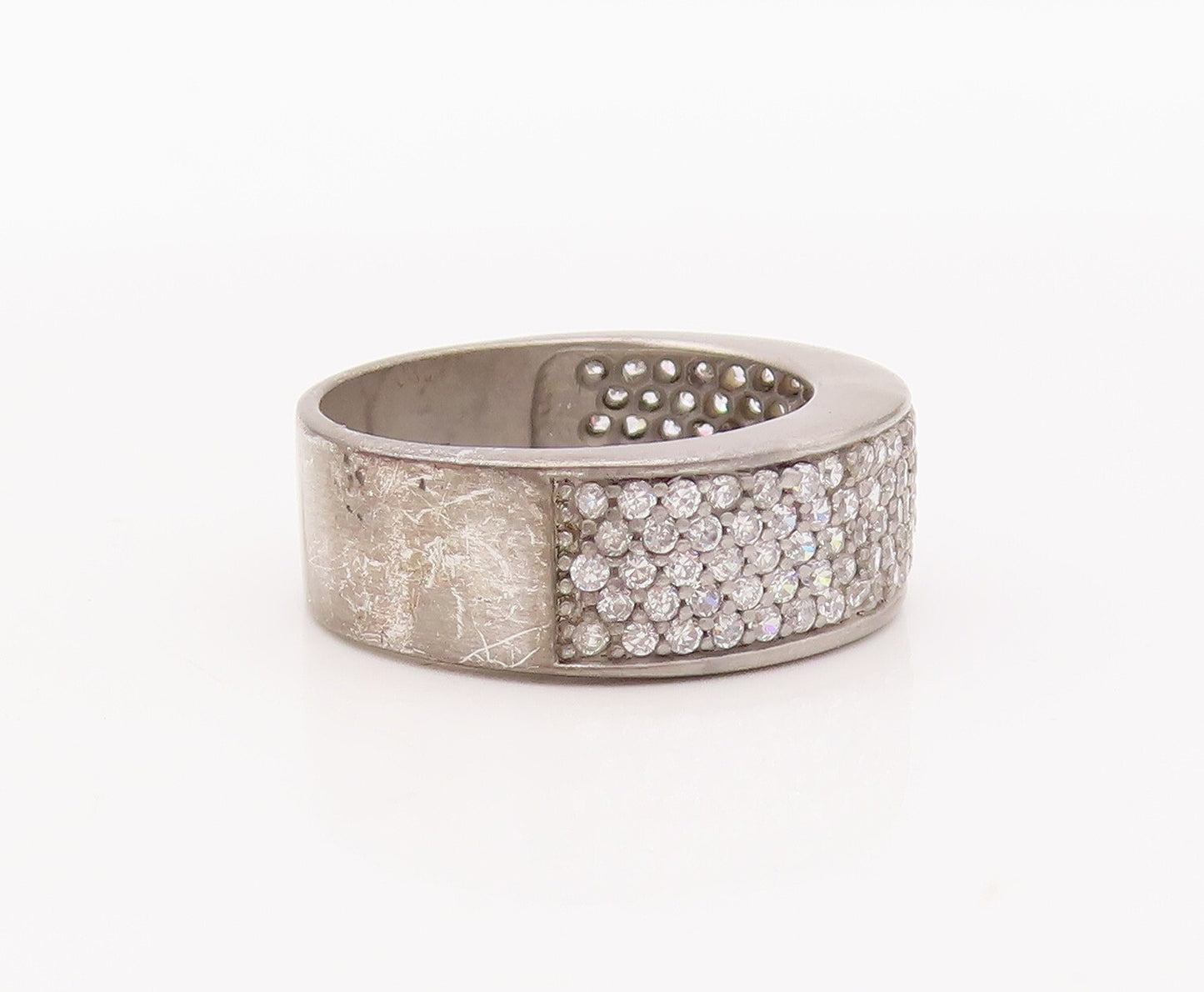 925 Sterling Silver Vintage Ring Solid Topaz Inlay Band  Sz 7  RG29884