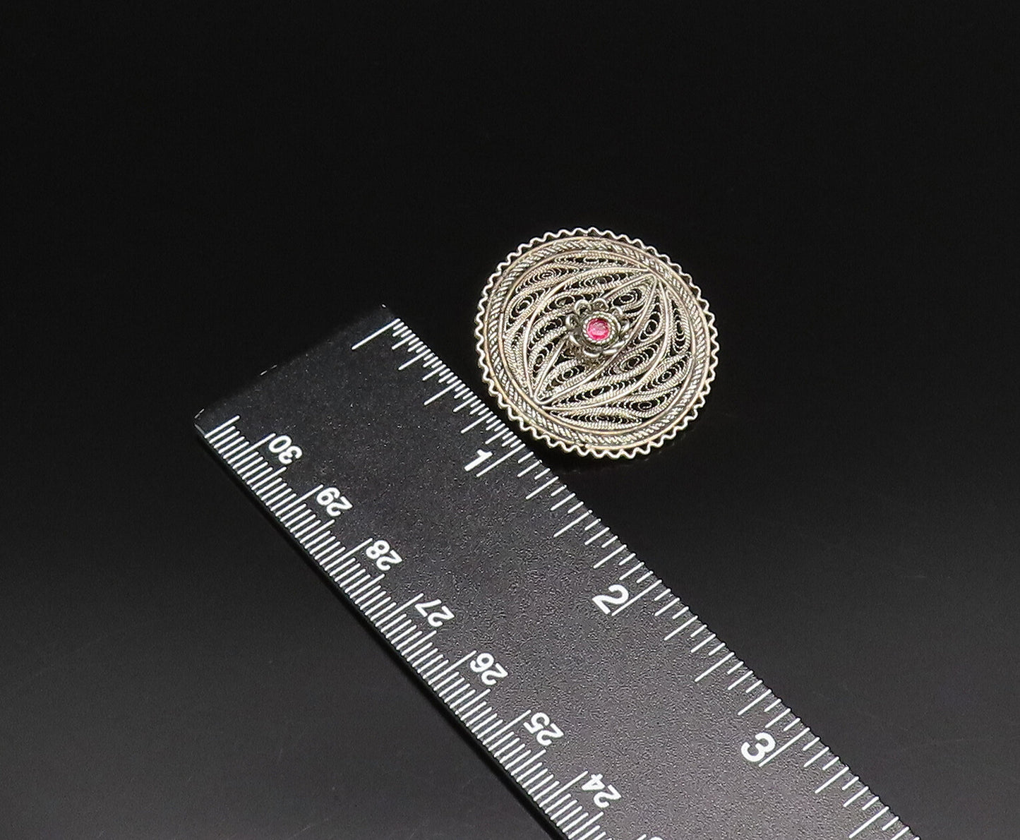 ISRAEL 925 Silver  Vintage Filigree Floral Tourmaline Brooch Pin  BP9883