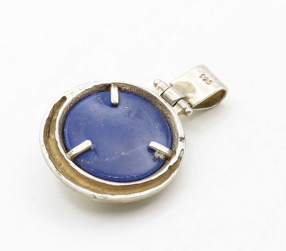 925 Sterling Silver  Vintage Cabochon Cut Lapis Lazuli Hinge Pendant  PT12446