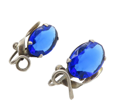 925 Sterling Silver  Vintage Blue Topaz Non Pierce Drop Earrings  EG7534