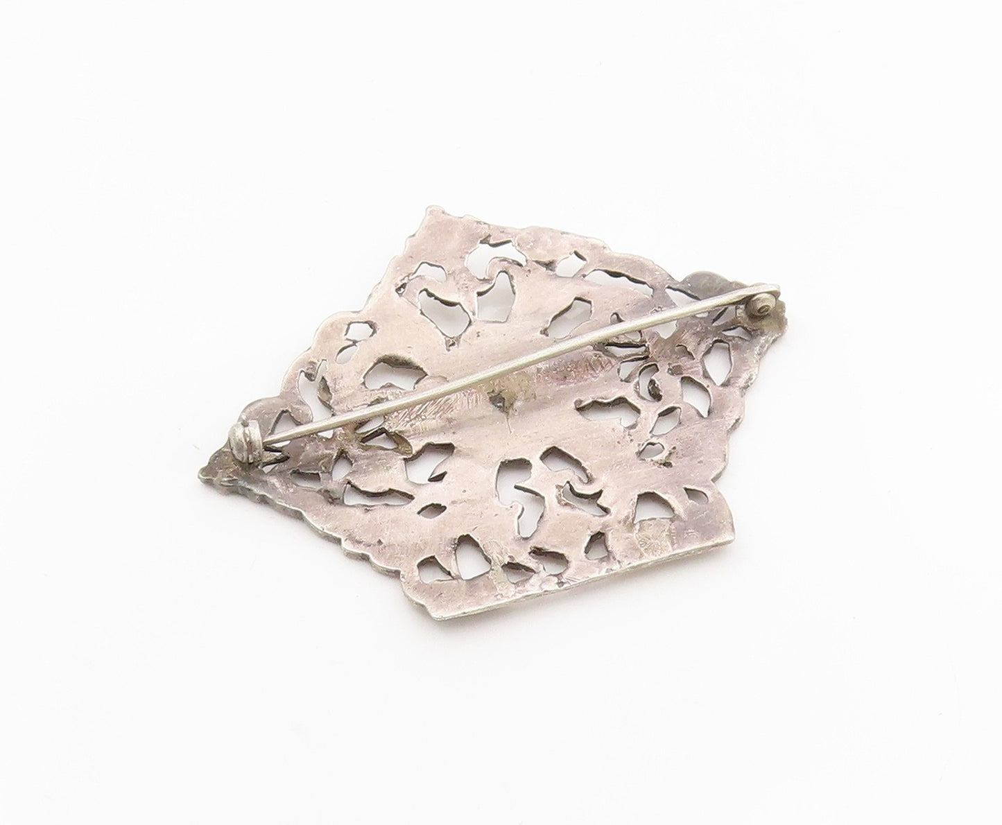 925 Sterling Silver Vintage Brooch Antique Floral Open Scrollwork Pin  BP12114