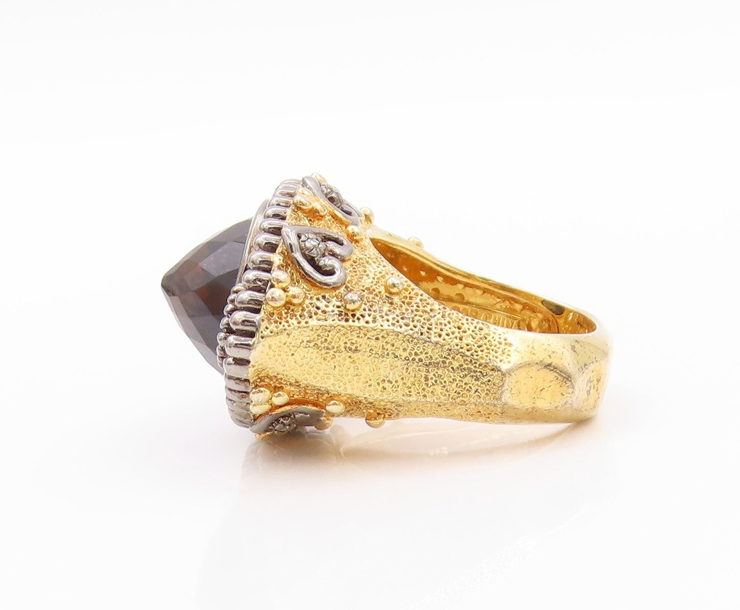 925 Sterling Silver Vintage Ring Gold Plated Diamonds Smoky Quartz  Sz 5 RG32465