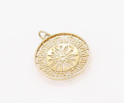 925 Sterling Silver Vintage Pendant Gold Plated Cutout Maze Key Sun  PT23514