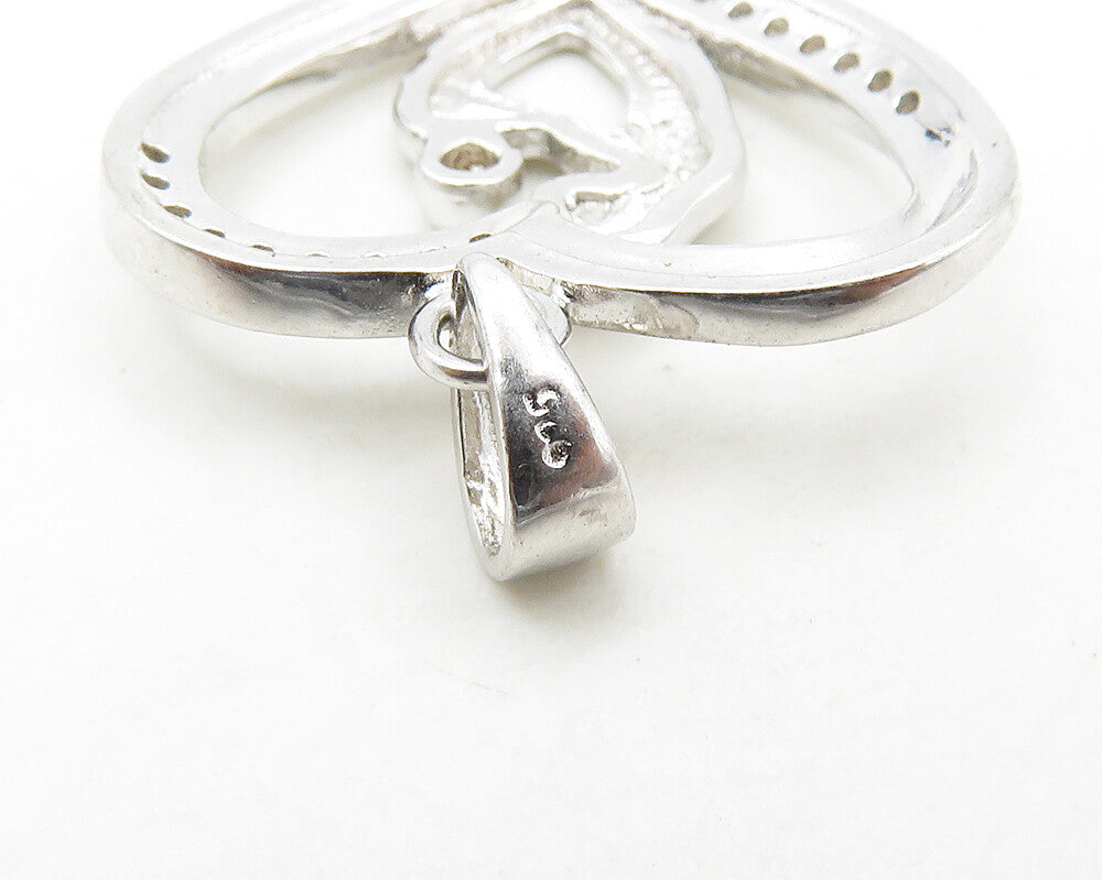 925 Sterling Silver  Cubic Zirconia Mom & Baby Love Heart Pendant  PT15158