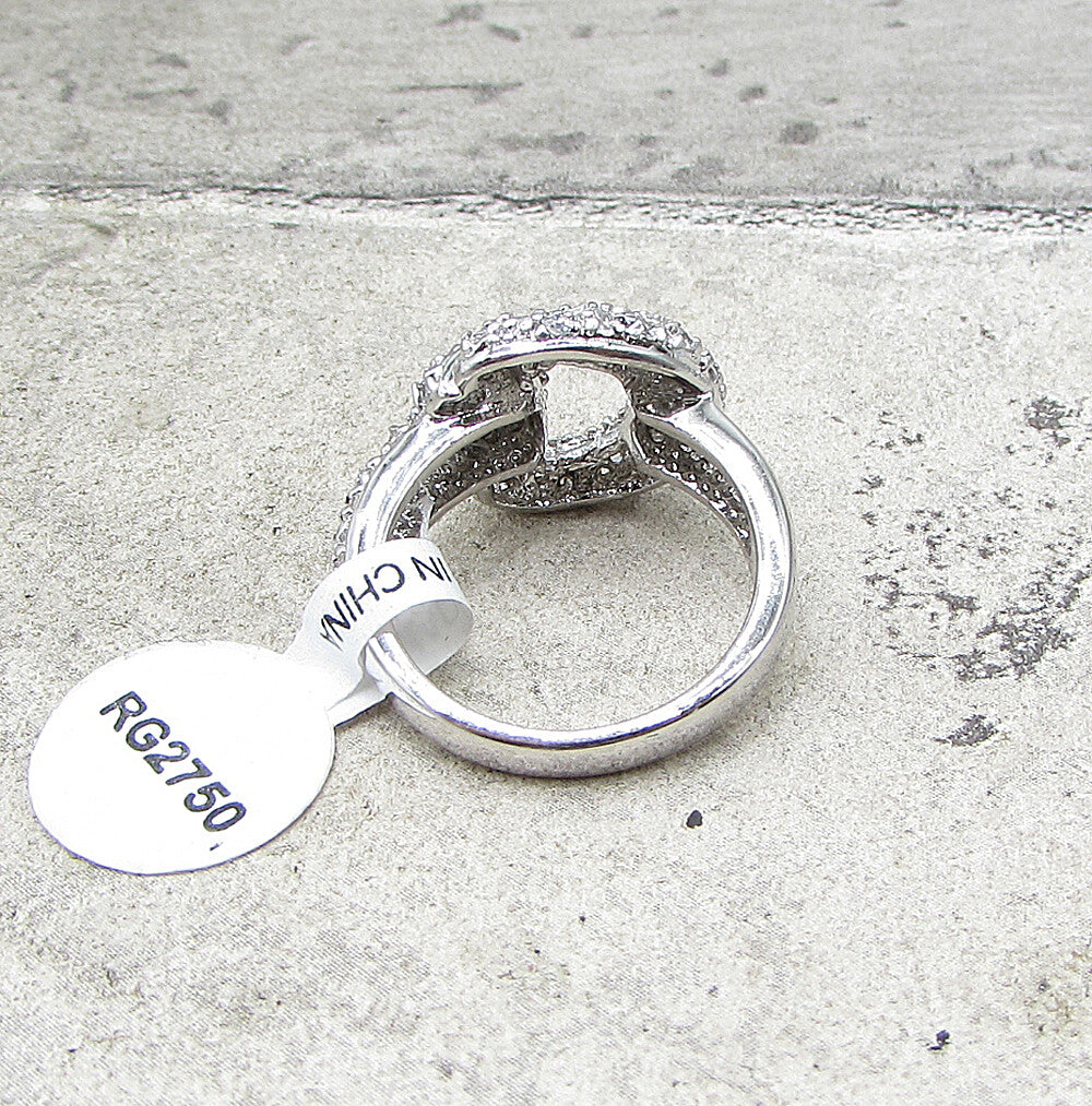 925 Sterling Silver  White Cubic Zirconia Belt Style Band Ring Sz 6  RG1576