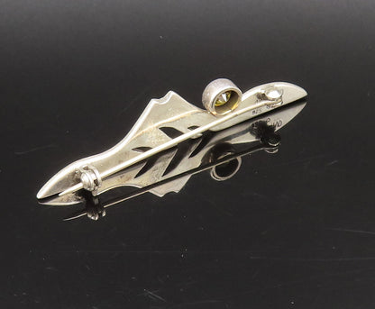 DESIGNER 925 Silver  Vintage Modernist Cubic Zirconia Brooch Pin  BP10071