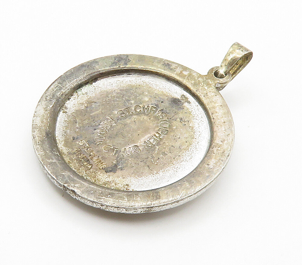 925 Sterling Silver  Vintage Saint Christopher Religious Drop Pendant  PT11611