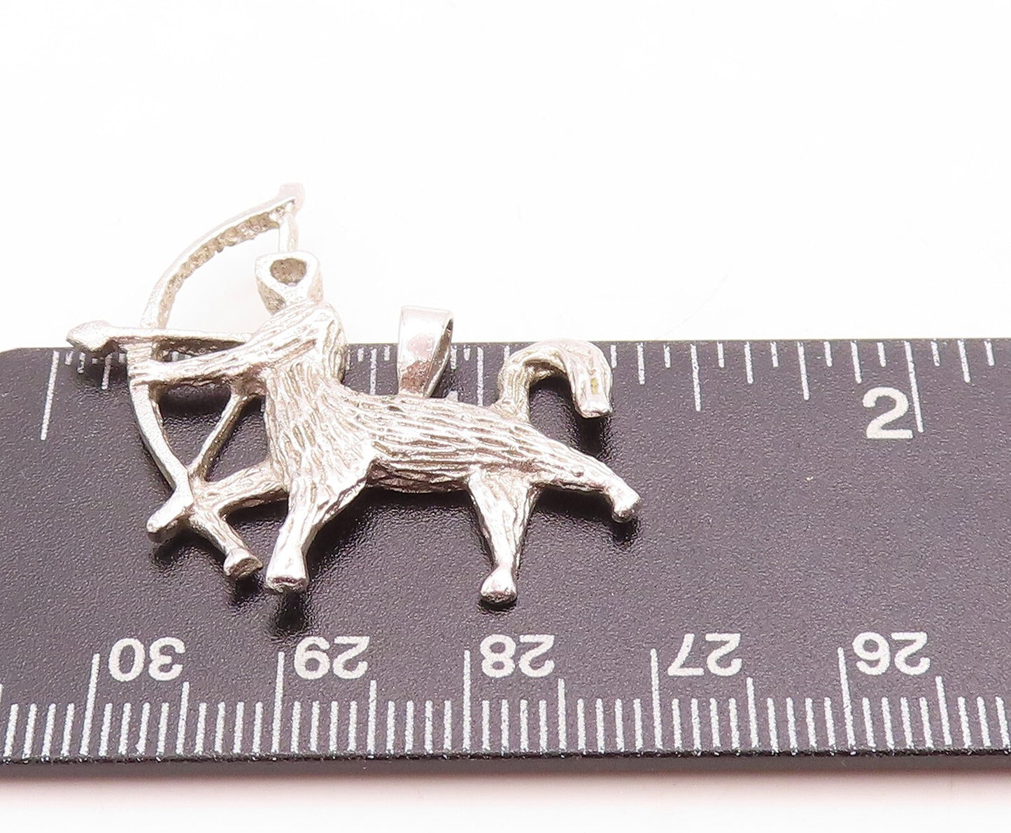 925 Sterling Silver Vintage Pendant Brutalist Carved Sagittarius Charm  PT23752