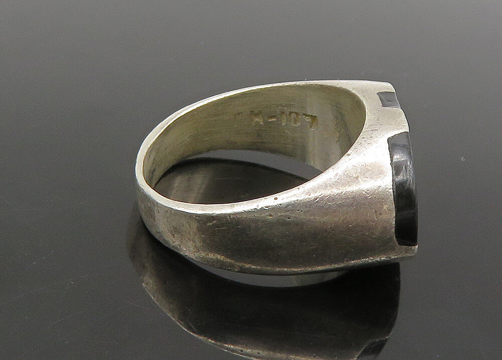 MEXICO 925 Silver  Vintage Inlaid Black Onyx Dome Band Ring Sz 7  RG21740