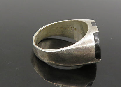 MEXICO 925 Silver  Vintage Inlaid Black Onyx Dome Band Ring Sz 7  RG21740