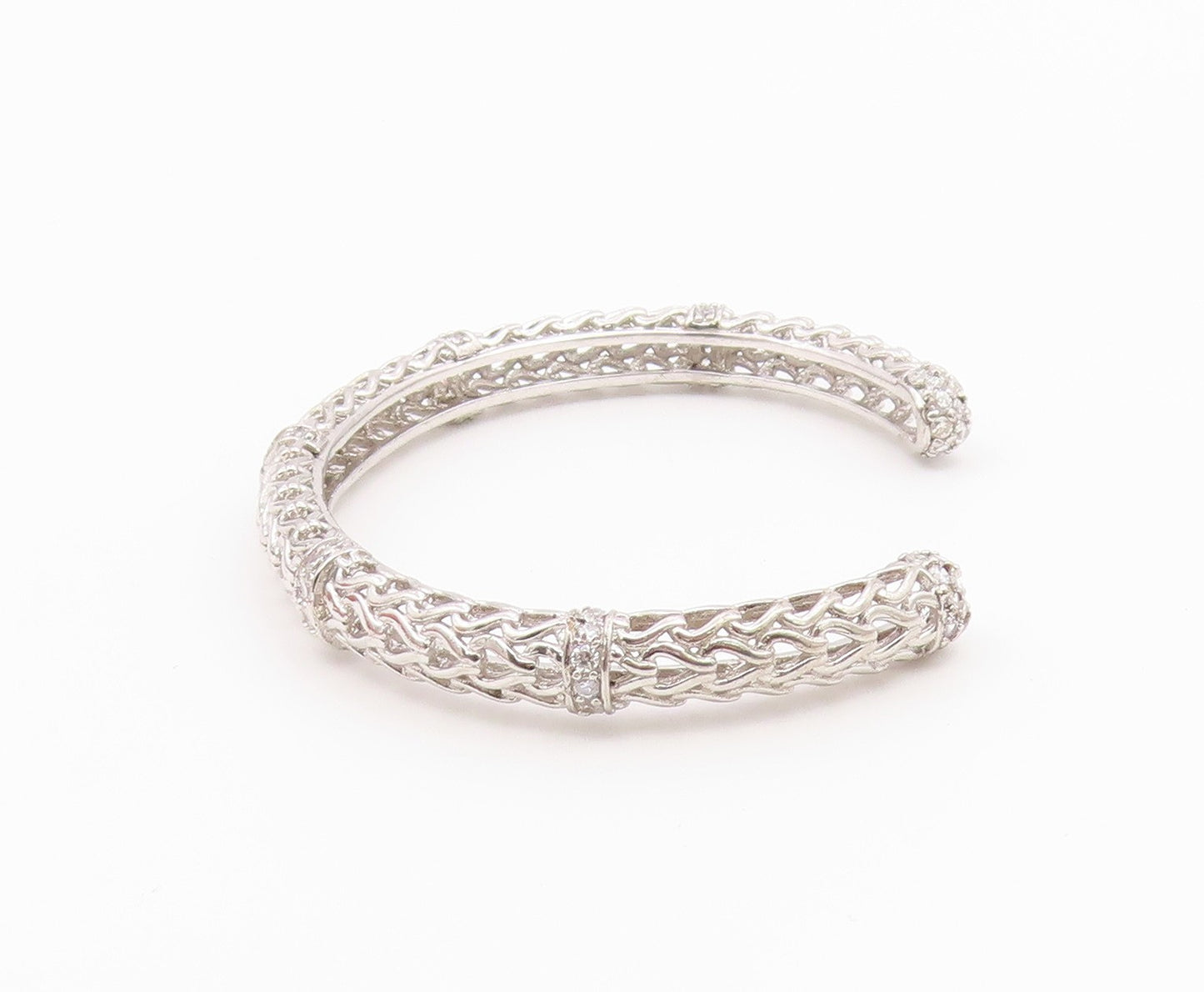 925 Sterling Silver  Vintage Elegant 3D Loop Carved CZ Bracelet  BT10008