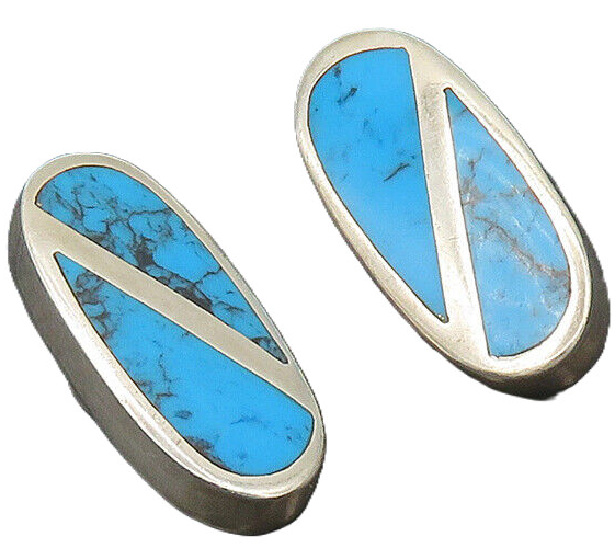 MEXICO 925 Sterling Silver  Vintage Turquoise Non Pierce Earrings  EG8976