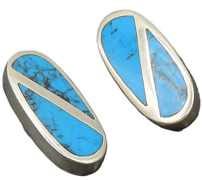 MEXICO 925 Sterling Silver  Vintage Turquoise Non Pierce Earrings  EG8976