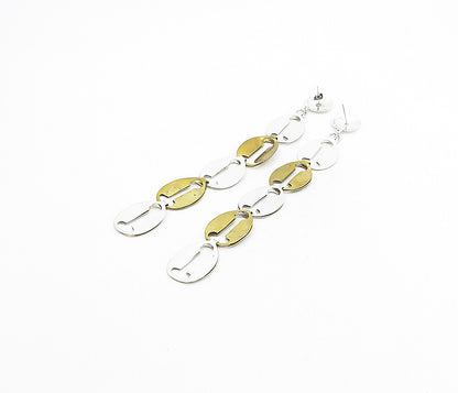 MEXICO 925 Sterling Silver  Vintage Shiny 2 Tone Link Dangle Earrings  EG4468