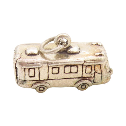 925 Sterling Silver Vintage Pendant Antique Etched School Bus Charm   PT24568