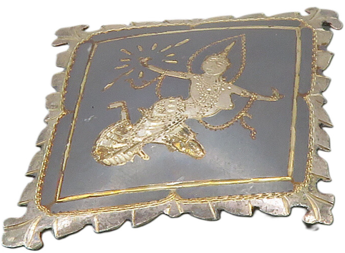 SIAM 925 Sterling Silver  Vintage Enamel Niello Dancer Brooch Pin  BP5671