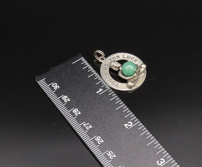 925 Sterling Silver  Vintage Touch Me For Luck Jade Medal Pendant  PT21758